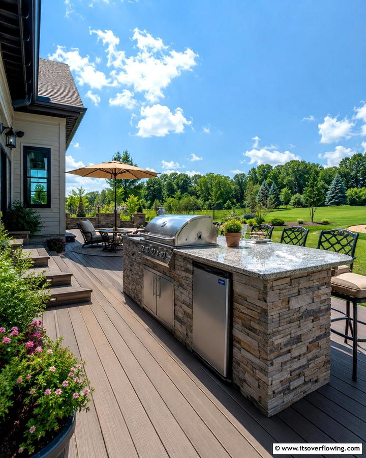 Ground Deck with Outdoor Kitchen - 25 Ground Level Deck Ideas for Easy Outdoor Living