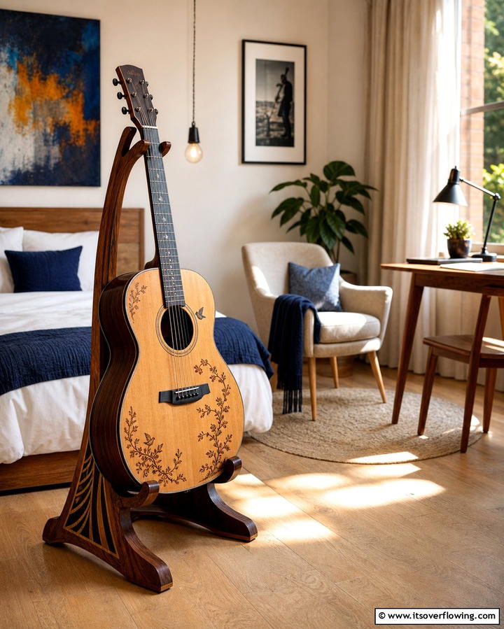 Guitar Stand with Taylors Influence - 25 Taylor Swift Themed Bedroom Decor Ideas for Fans