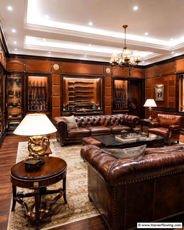 Gun Room with Leather Furnishings - 25 Gun Room Ideas for Secure and Stylish Storage
