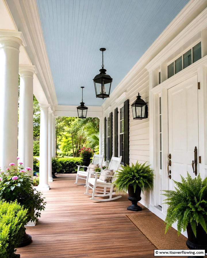 Haint Blue Ceiling - 25 Colonial Front Porch Ideas for Timeless Charm