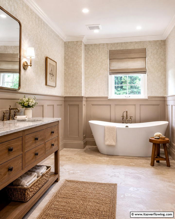 Half Height Wainscoting in Neutral Tones - 25 Bathroom Wainscoting Ideas to Elevate Your Decor