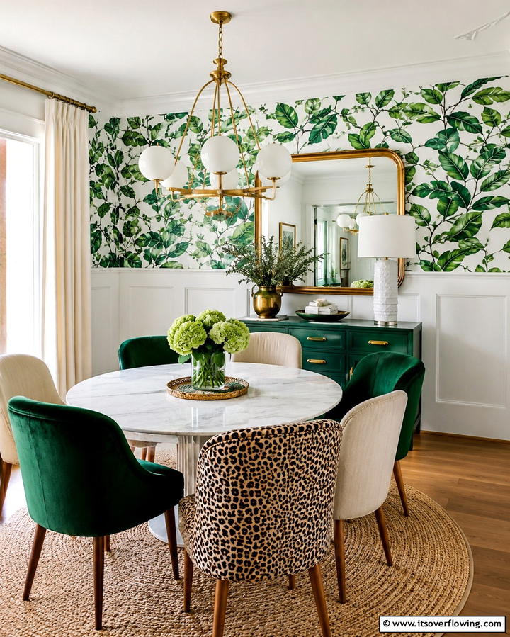 Half Wall Paneling with Wallpaper Above - 25 Dining Room Wall Paneling Ideas for Elegance
