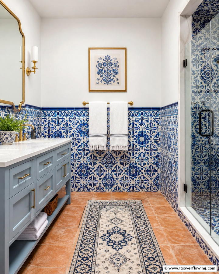 Half Wall Tiles with Bold Patterns - 30 Half-Wall Tile Bathroom Ideas for Functional Style