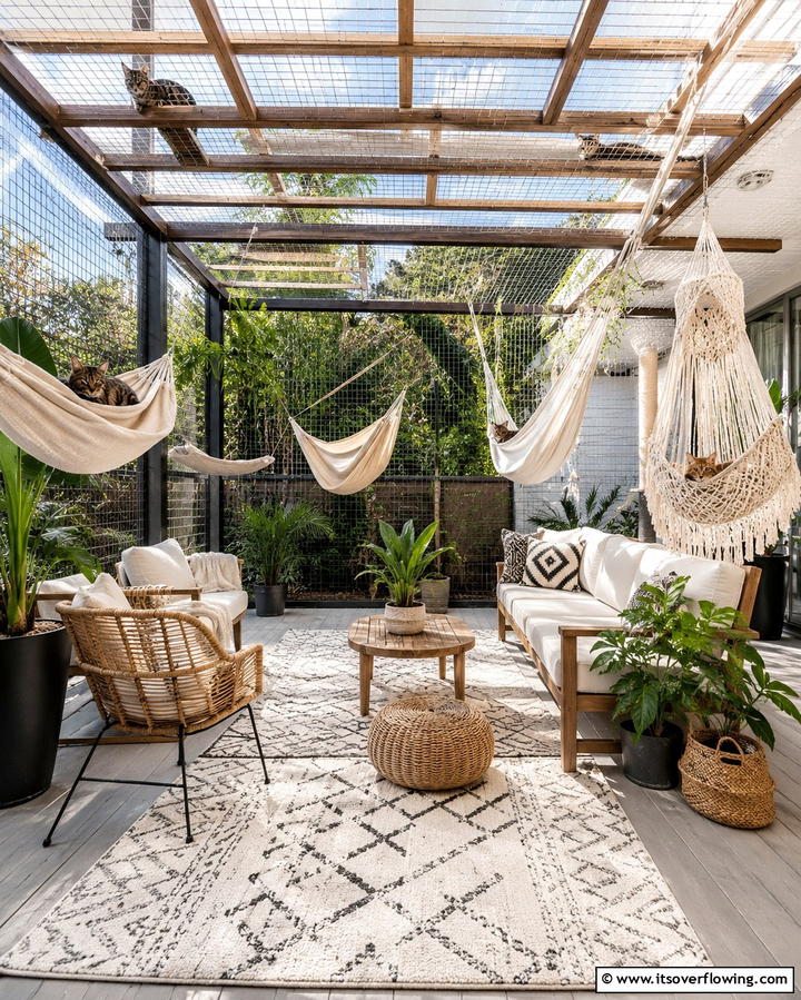 Hammock Incorporated Catios - 25 Outdoor Catio Ideas for Your Feline Friends