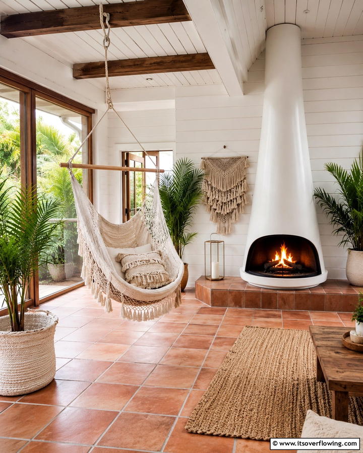 Hammock Style Fireplace Seating - 25 Fireplace Seating Ideas to Cozy Up Your Living Room