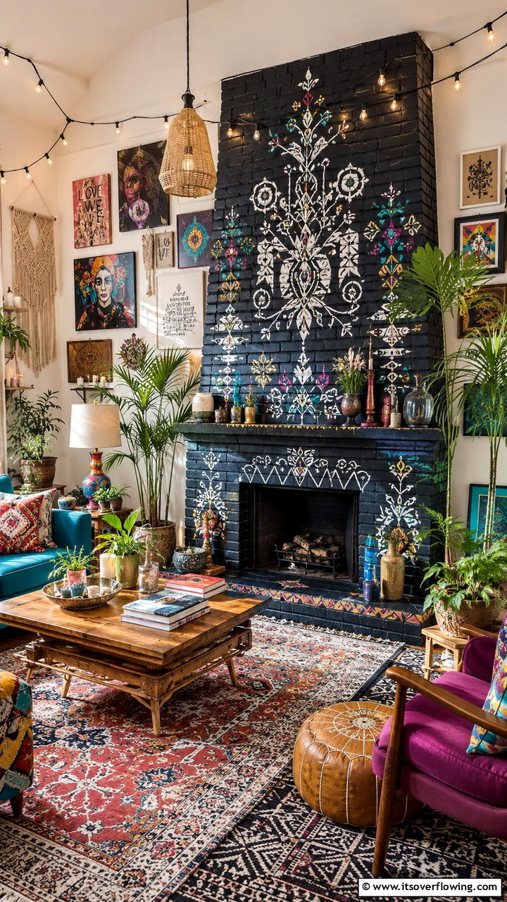 Hand Painted Black Brick Fireplace - 30 Black Brick Fireplace Ideas for Dramatic Focal Points