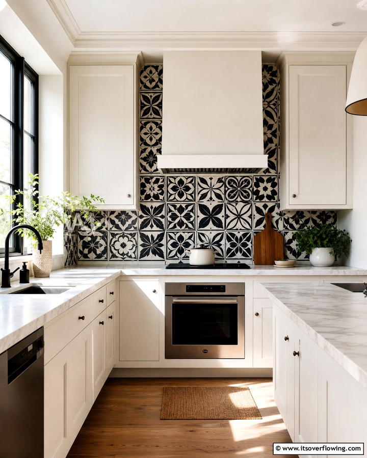 Hand Painted Black and White Tiles - 25 Black and White Kitchen Backsplash Ideas