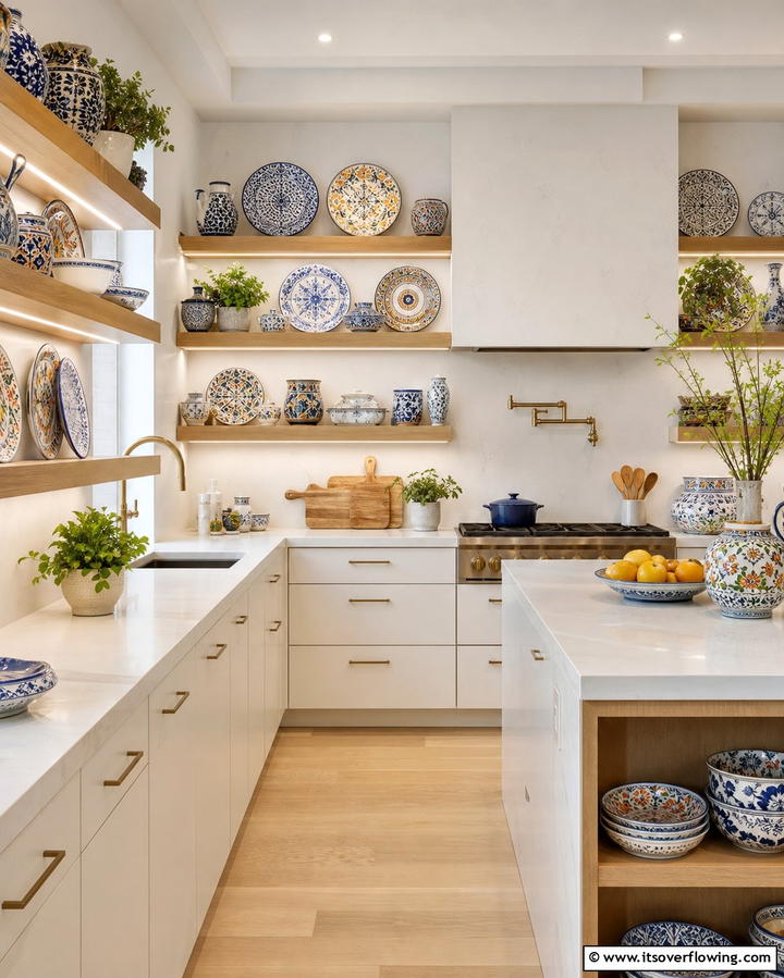 Hand Painted Ceramic Dishware Display - 25 Mexican Kitchen Ideas for a Vibrant and Authentic Space