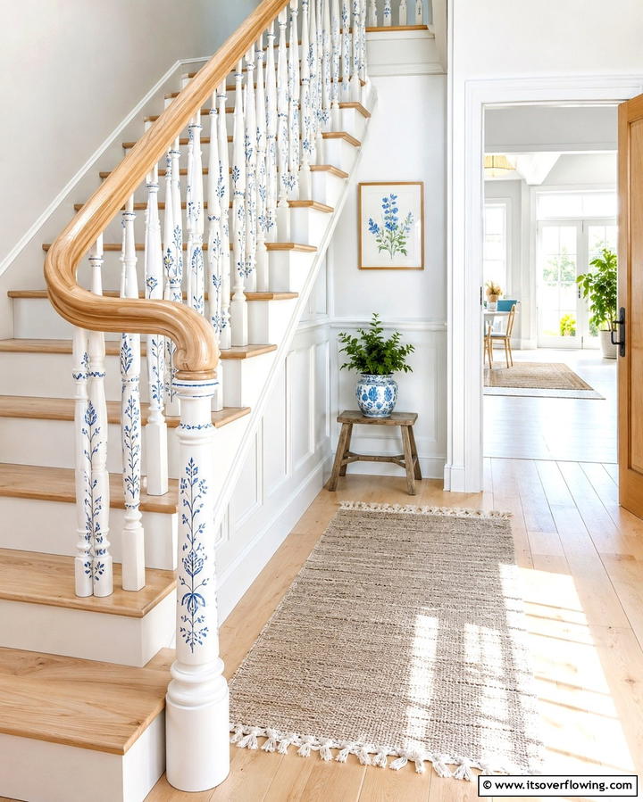 Hand Painted Farmhouse Style - 30 Rustic Farmhouse Stair Railing Ideas & Designs