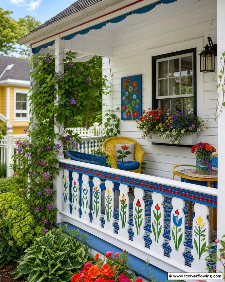 Hand Painted Fencing Flair - 21 Porch Railing Designs to Elevate Your Home’s Curb Appeal