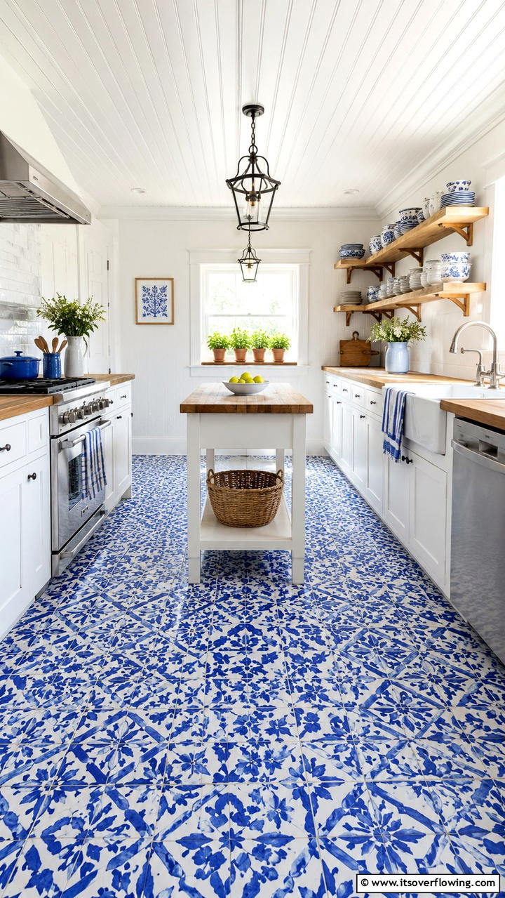 Hand Painted Floor Tile Flair - 30 Cottage Kitchen Ideas for Cozy, Charming Farmhouse Style