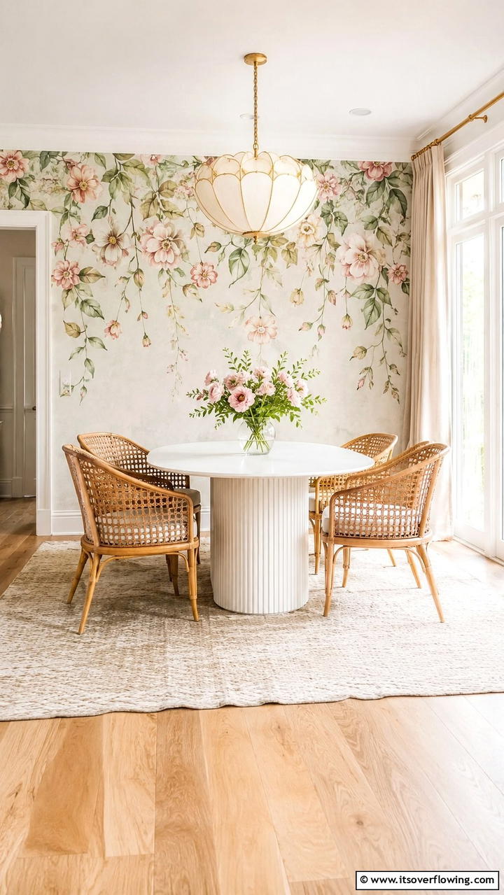 Hand Painted Floral Designs - 30 Dining Room Accent Wall Ideas for Bold Style