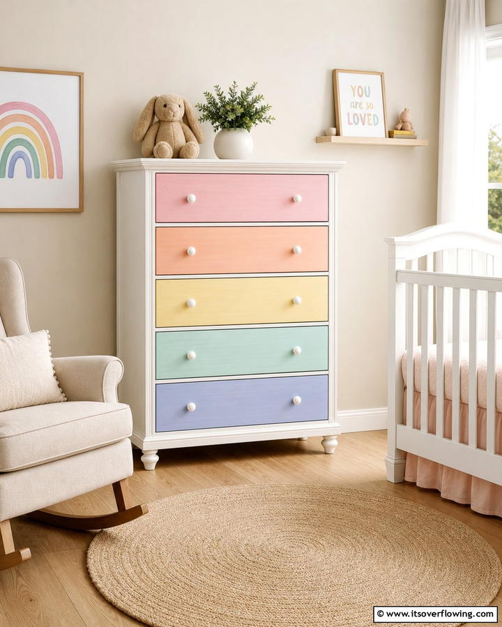 Hand Painted Furniture - 25 Rainbow Nursery Ideas for a Colorful Baby Room