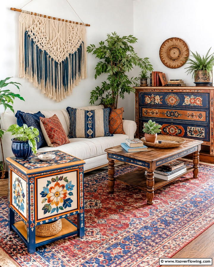 Hand Painted Furniture - 25 Vibrant Colorful Boho Decor Ideas for Your Space