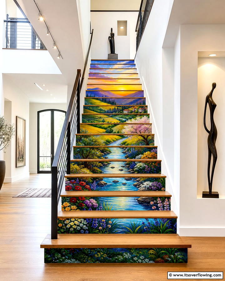 Hand Painted Murals - 25 Stair Riser Ideas to Enhance Your Home’s Interior