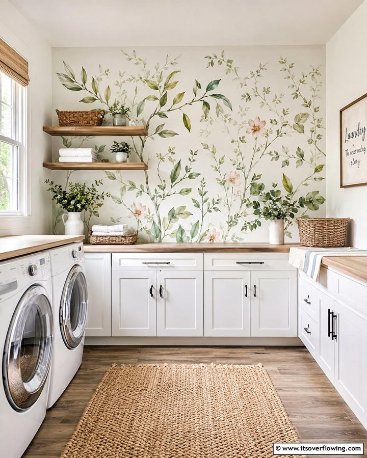 Hand Painted Murals - 30 Rustic Laundry Room Ideas for Functional Farmhouse Style