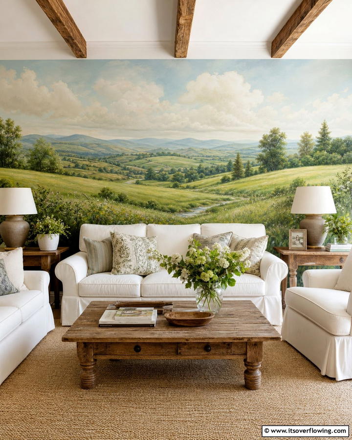 Hand Painted Murals - 21 Country Living Room Ideas with Rustic Elegance