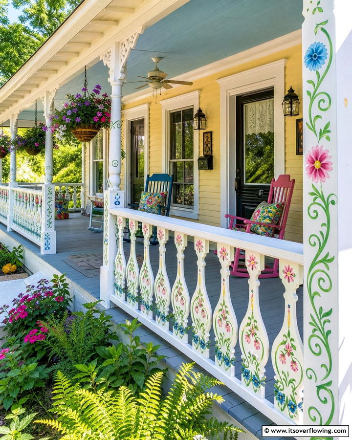 Hand Painted Porch Railings - 30 Southern Front Porch Ideas for Welcoming Outdoor Spaces