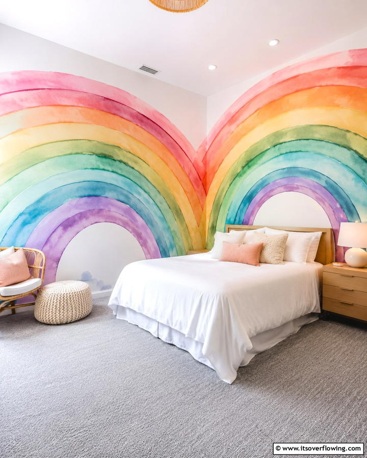 Hand Painted Rainbow Murals - 25 Rainbow Bedroom Ideas to Brighten Up Your Space