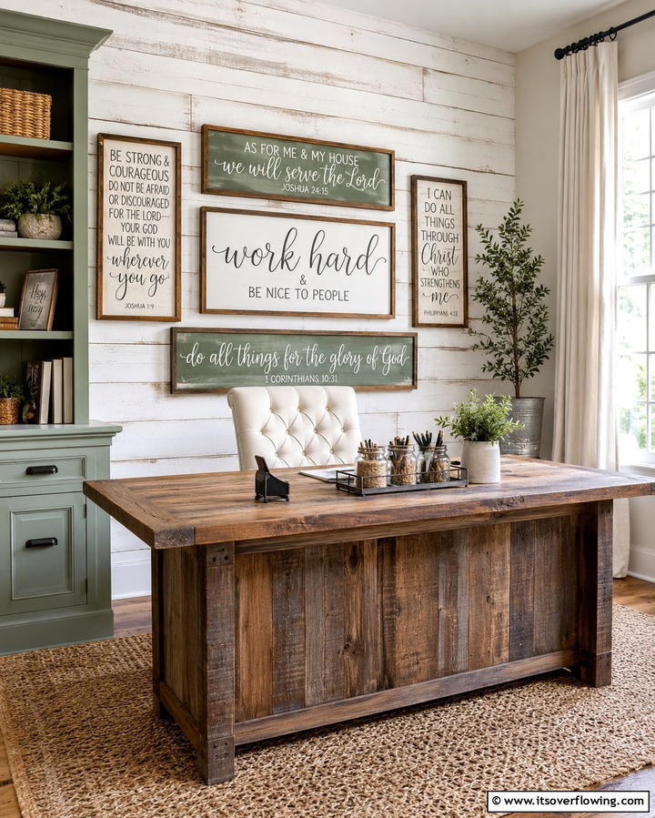 Hand Painted Signage Charm - 30 Rustic Home Office Ideas for a Cozy Workspace