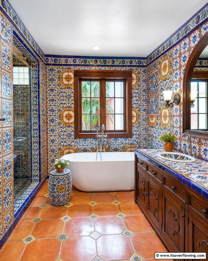 Hand Painted Talavera Tiles - 30 Spanish Style Bathroom Ideas for Mediterranean Flair