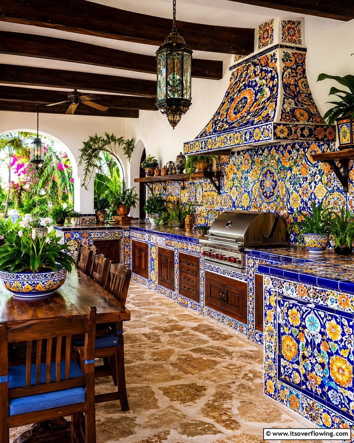 Hand Painted Tile Accents - 25 Spanish Style Patio Ideas for Outdoor Living