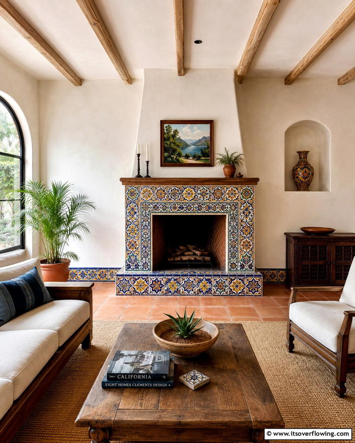Hand Painted Tile Accents - 30 Mediterranean Living Room Ideas- Warm & Inviting Spaces