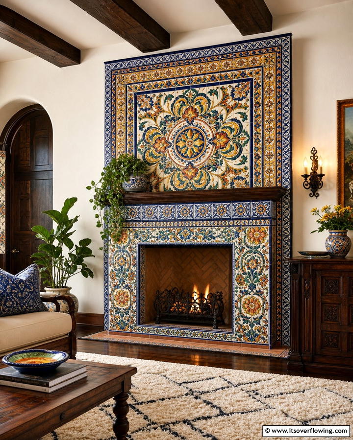 Hand Painted Tile Fireplace Surround - 25 Spanish Style Fireplace Ideas for Cozy Living Spaces