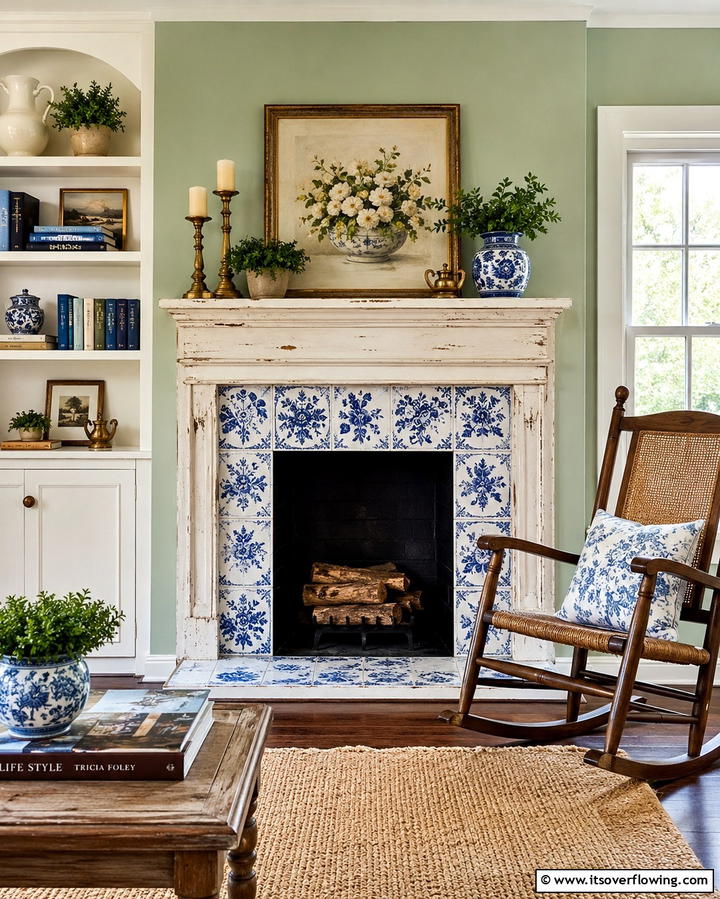 Hand Painted Tiles - 25 Farmhouse Fireplace Tile Ideas for a Rustic Look