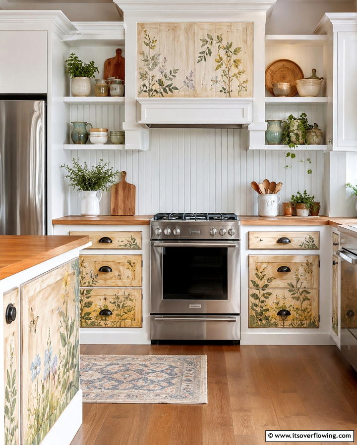 Hand Painted Wooden Accents - 30 Rustic White Kitchen Ideas for Timeless Farmhouse Style