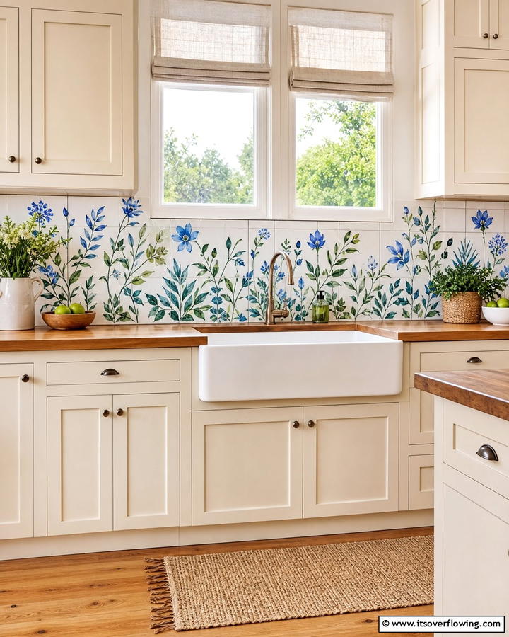 Hand painted Designs - 30 Kitchen Splashback Ideas for Chic and Practical Walls