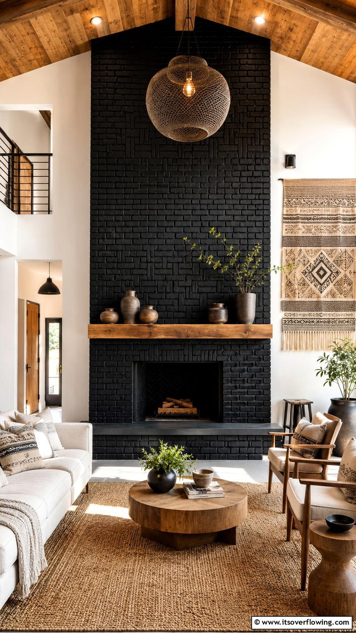 Handcrafted Artisan Black Brick Fireplace - 30 Black Brick Fireplace Ideas for Dramatic Focal Points
