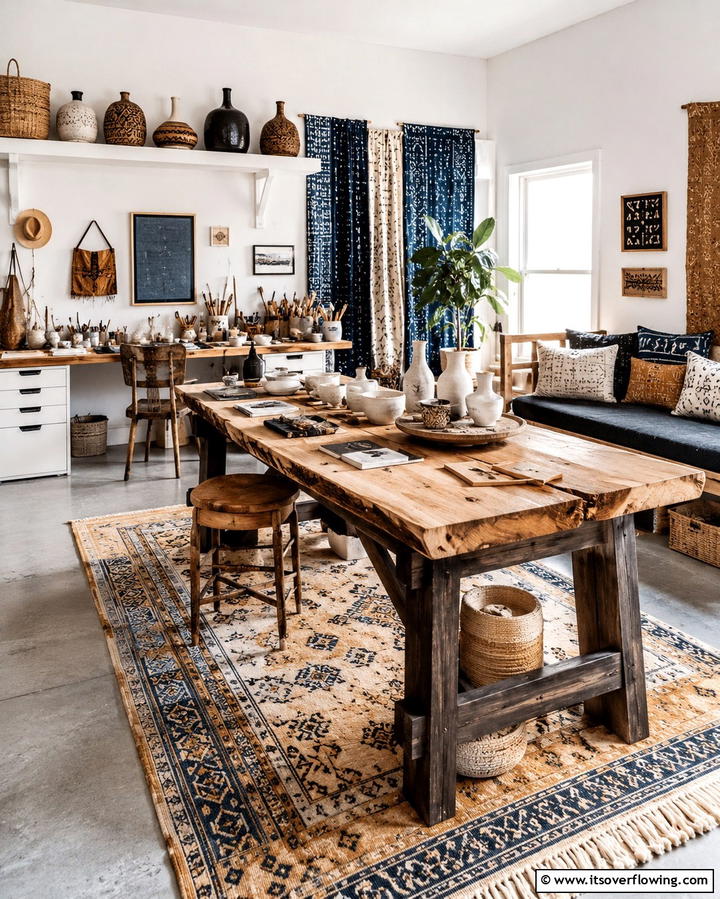 Handcrafted Artisanal Decor Workspace - 30 Bohemian Home Office Ideas for Eclectic Workspace Vibes