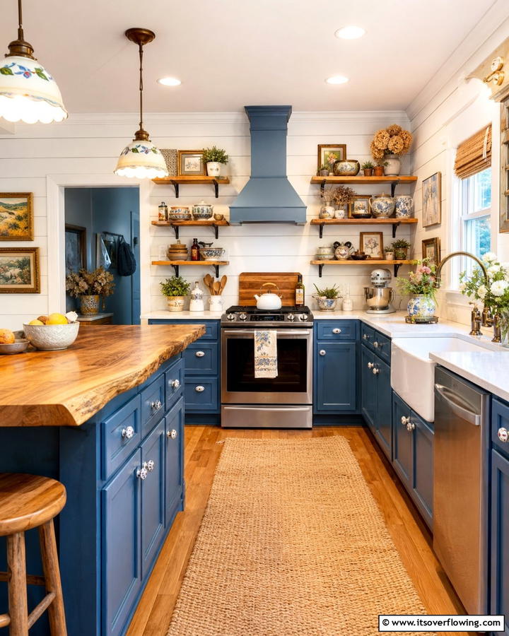 Handcrafted Blue Charm - 21 Blue Farmhouse Kitchen Cabinet Ideas for Rustic Charm
