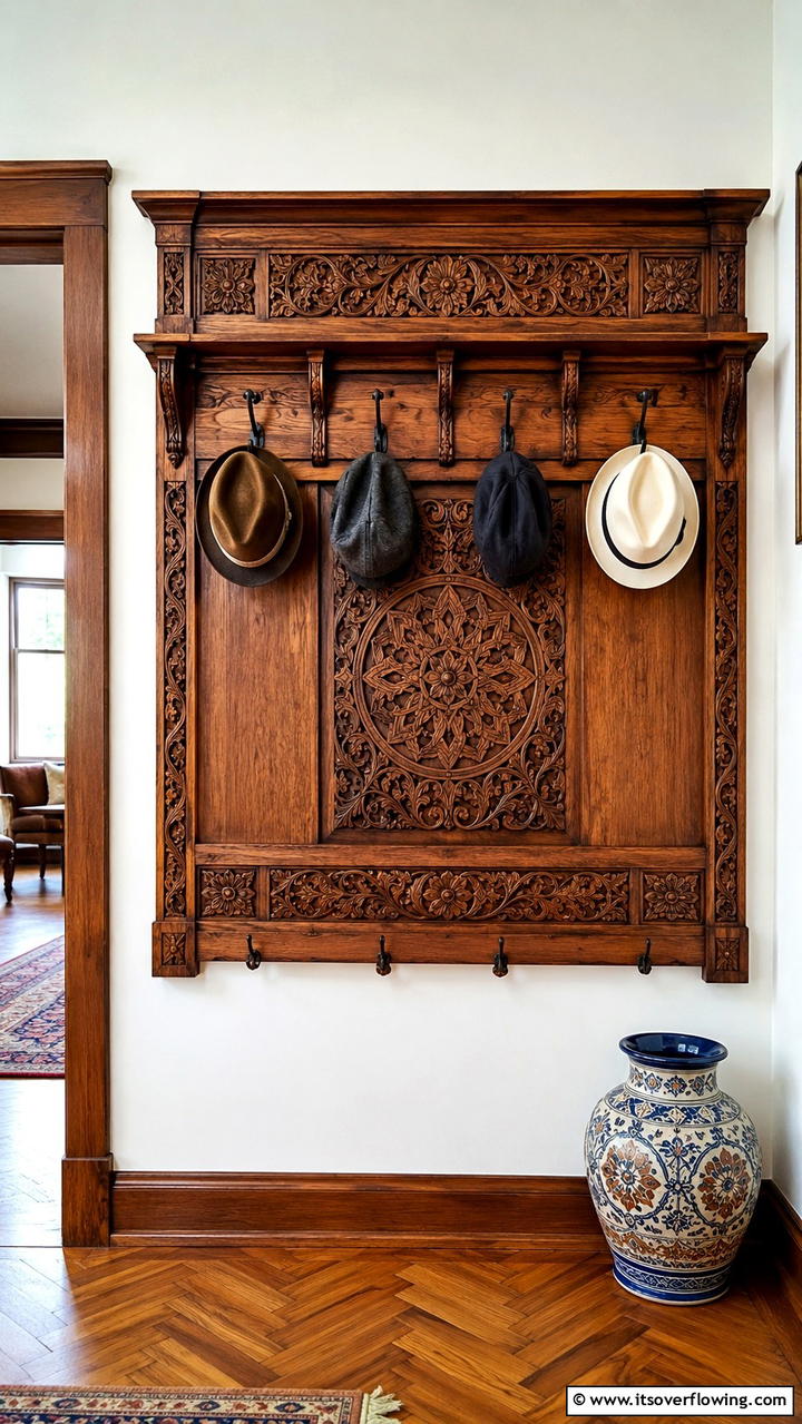 Handcrafted Carved Hat Rack - 30 Creative Hat Rack Ideas for Organized Entryways