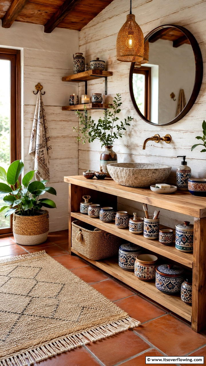 Handcrafted Ceramic Accessories - 30 Boho Bathroom Ideas for Relaxed, Global-Inspired Style