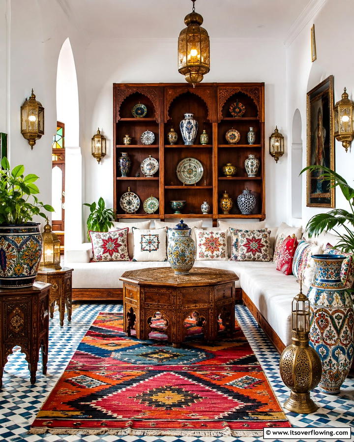 Handcrafted Ceramic Pieces - 30 Moroccan Living Room Ideas for Exotic Elegance