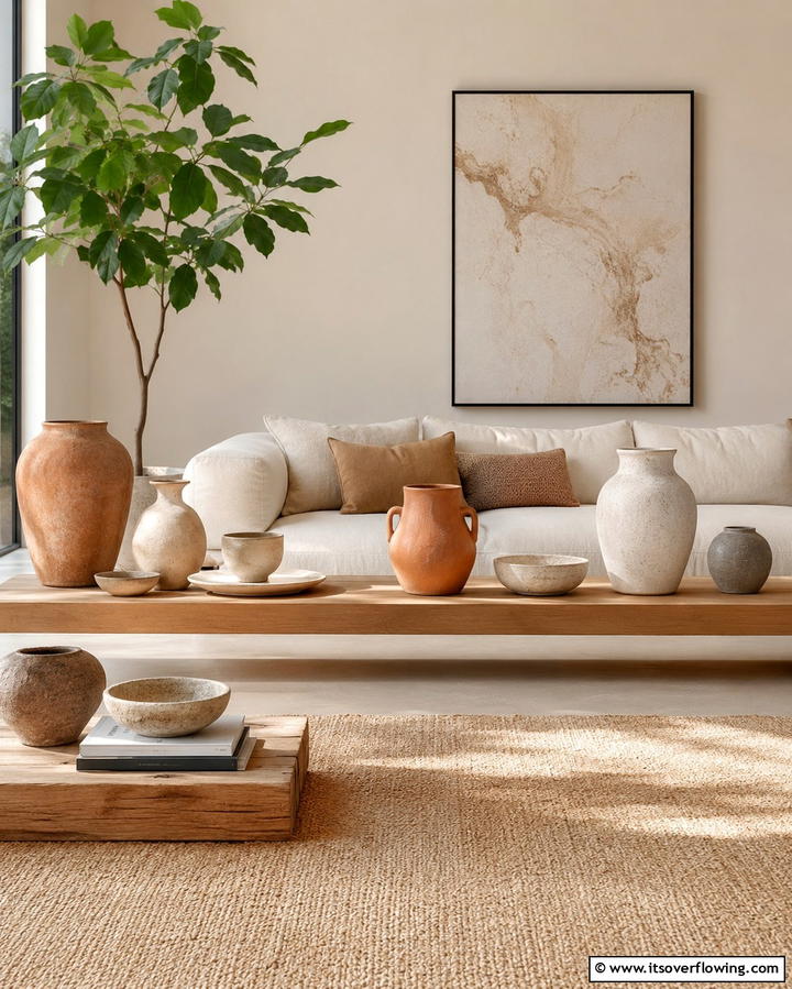Handcrafted Ceramics - 25 Japandi Living Room Ideas for Minimalist Elegance