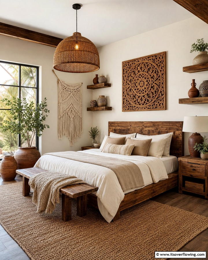 Handcrafted Decor Elements - 21 Earthy Bedroom Ideas for a Calming Retreat