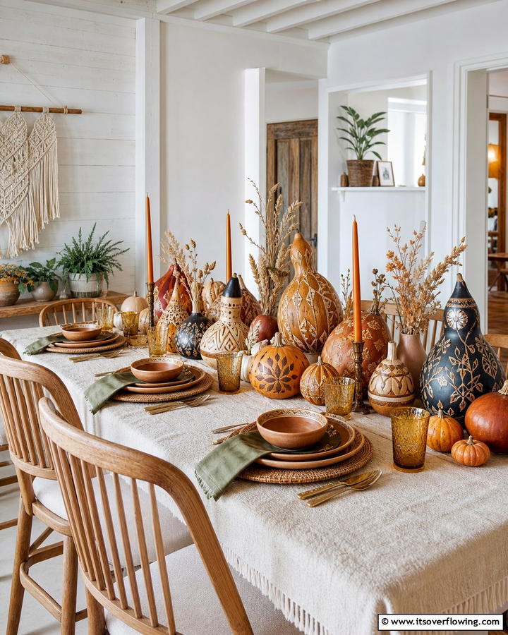 Handcrafted Gourd Accents - 21 Festive Thanksgiving Table Decor Ideas for Family Gatherings