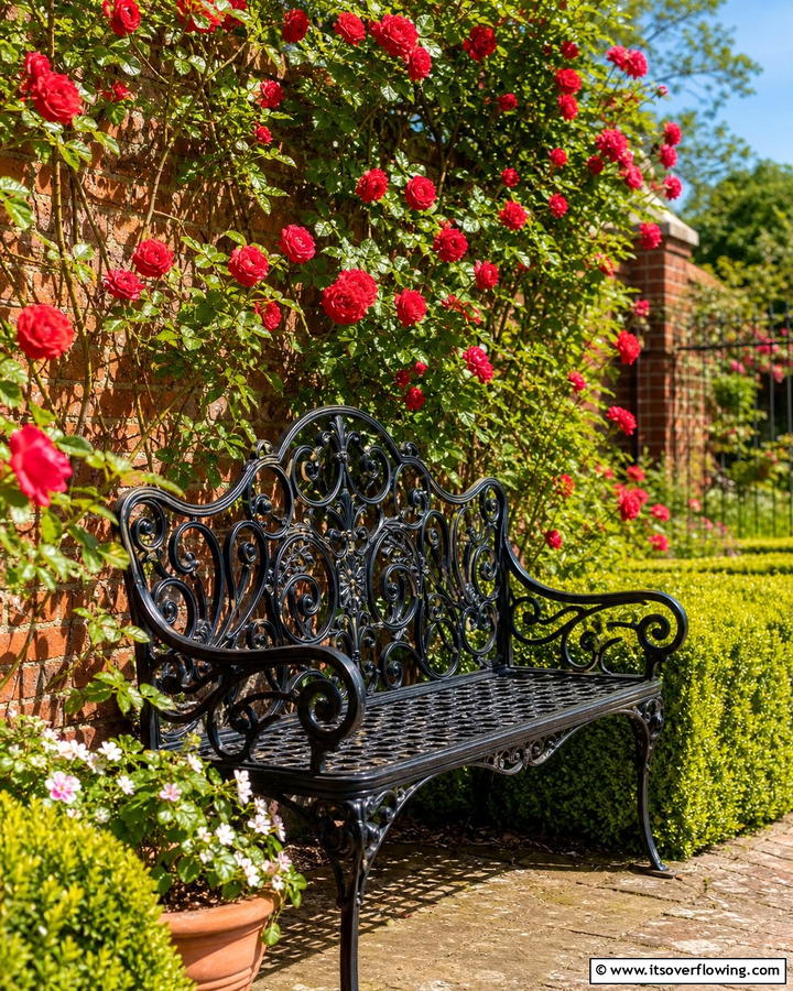 Handcrafted Iron Garden Bench - 30 Charming Garden Bench Ideas for Relaxing Outdoor Spaces