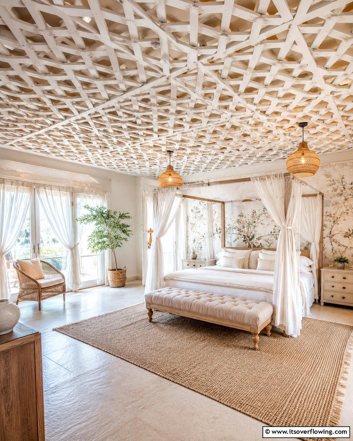Handcrafted Lattice Ceiling Design - 30 Rustic Ceiling Ideas to Add Warmth to Any Room