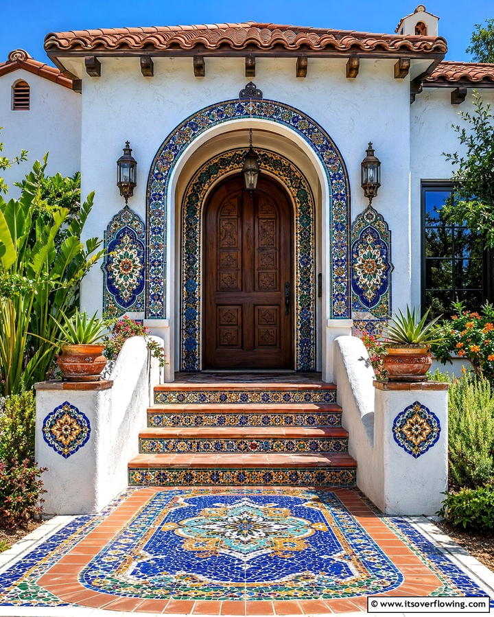 Handcrafted Mosaic Designs - 30 Spanish Bungalow Exterior Ideas for Mediterranean Charm