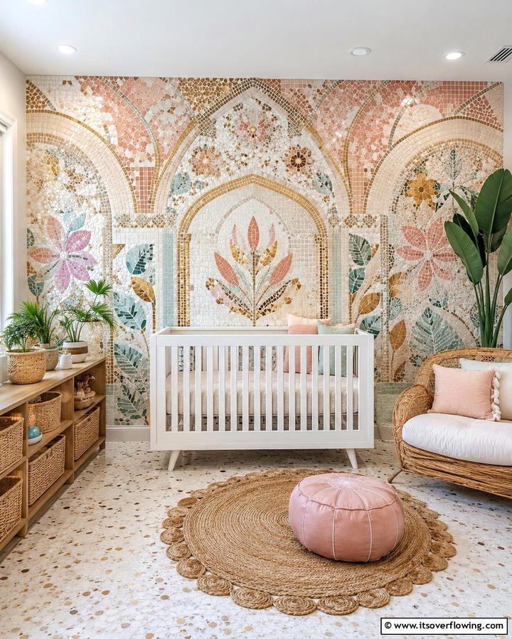 Handcrafted Mosaic Tiles - 30 Nursery Accent Wall Ideas for a Charming Baby Room