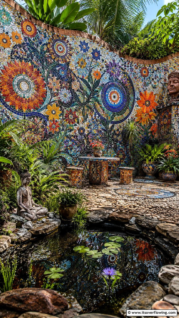 Handcrafted Mosaic Wall - 30 Garden Wall Ideas for Vertical Planting and Privacy Screens