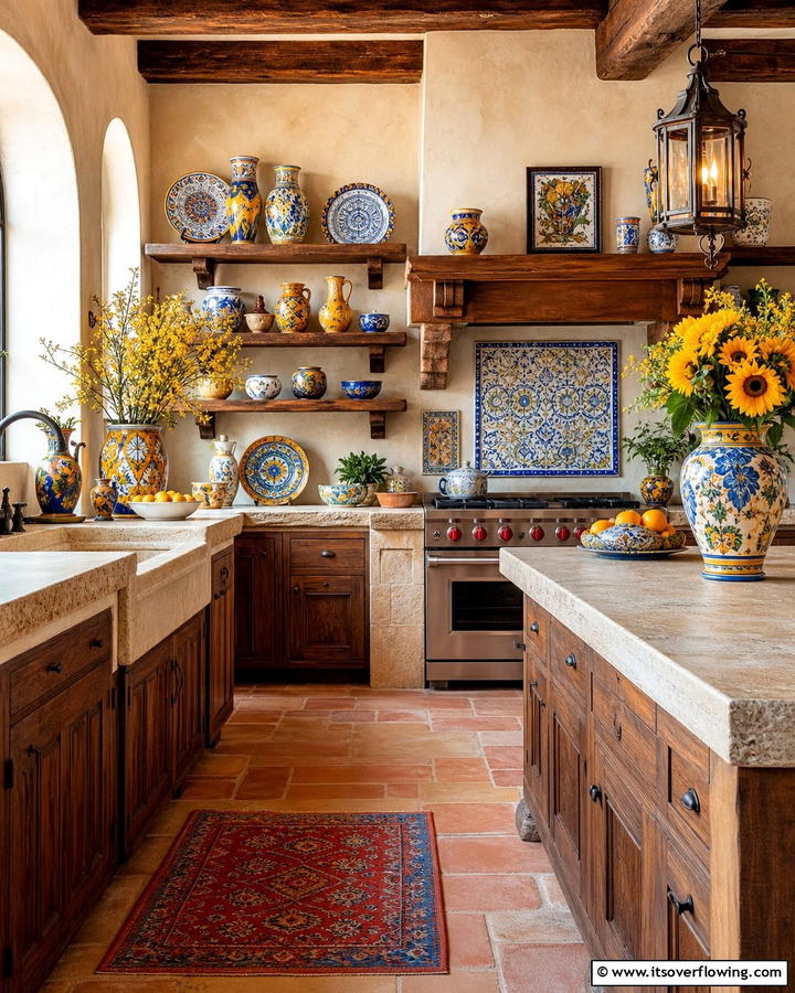 Handcrafted Pottery Accents - 30 Tuscan Kitchen Ideas for Warm Rustic Mediterranean Vibes