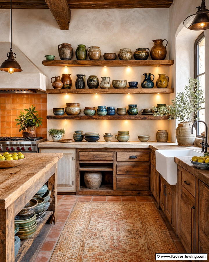 Handcrafted Pottery Display - 21 Rustic Kitchen Concepts for Warm Farmhouse-Inspired Designs