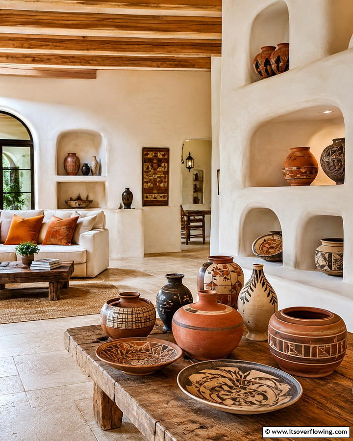 Handcrafted Pottery - 25 Southwest Living Room Ideas for a Cozy Vibe