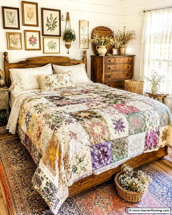 Handcrafted Quilts - 25 Cottagecore Bedroom Ideas- Cozy & Rustic Designs