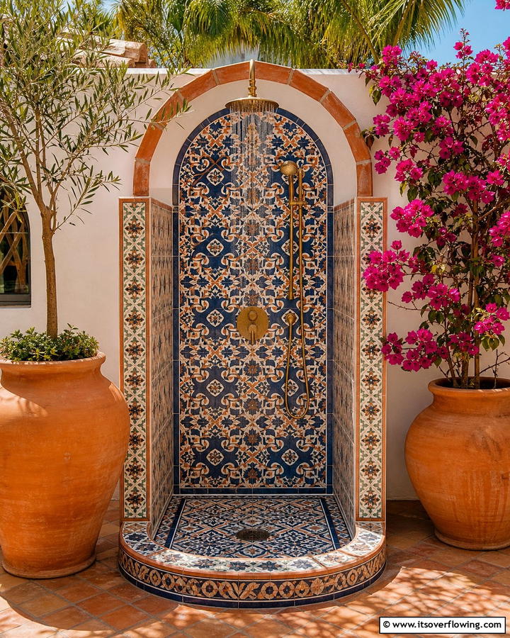 Handcrafted Tile Accents - 21 Outdoor Shower Designs for Poolside Luxury & Functionality